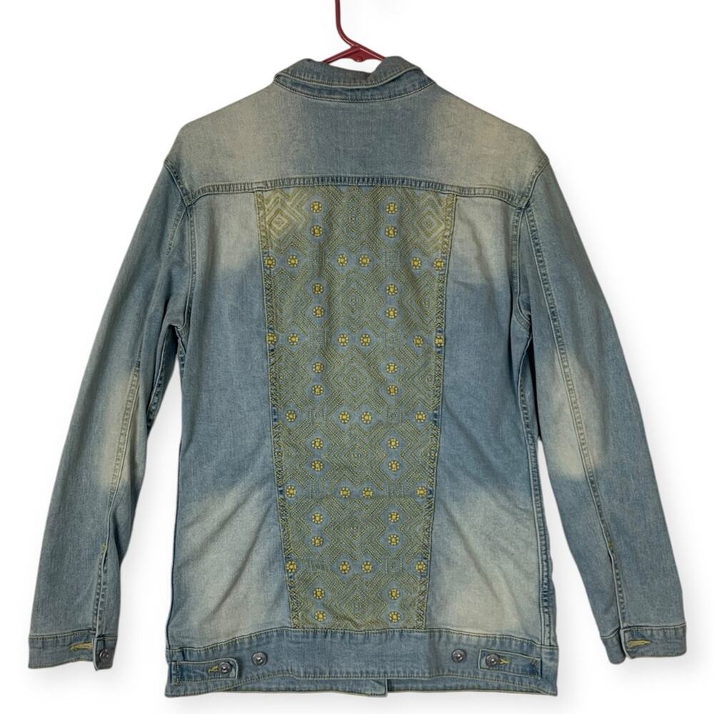 Lularoe women's medium denim jacket embroidery light wash casual yellow jean